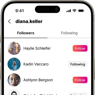 A smartphone screen displaying a female creator's profile showcasing her posts, bio, and follower count in a visually appealing layout.