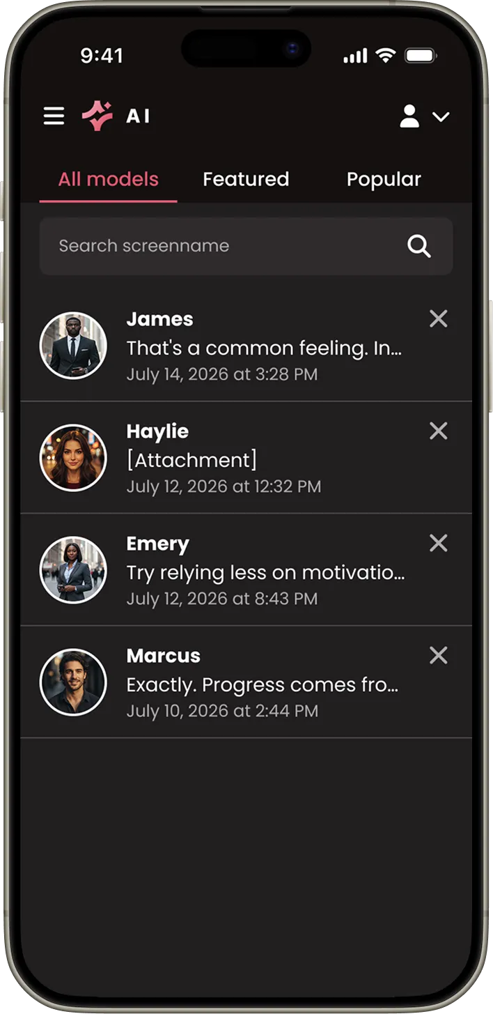 AI companion character profile shown on a phone