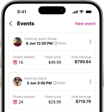 A mobile app screen displaying a 'Generated Content' section with images labeled Elizabeth and Mira, each depicting different individuals.