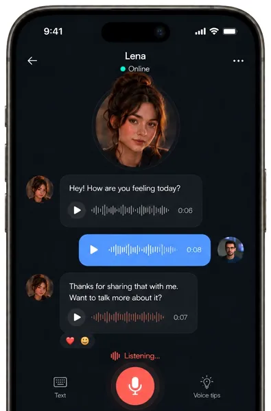 Voice interaction - AI companion app screen