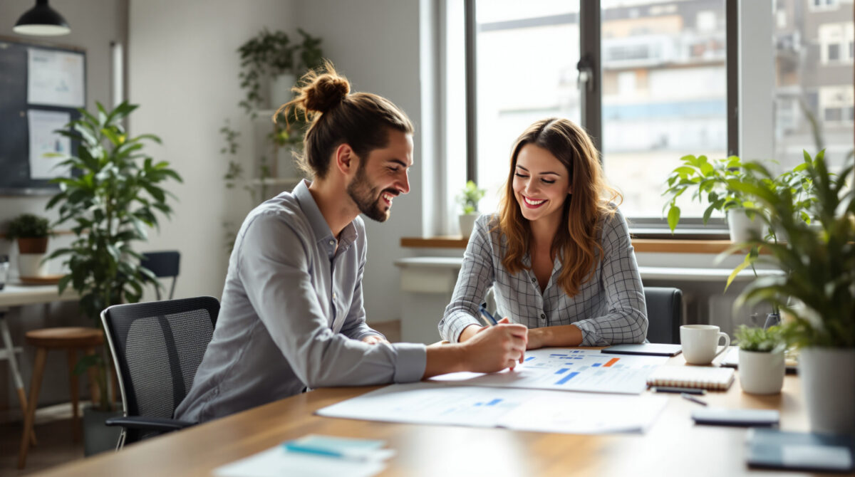 A product manager and customer-success lead mapping onboarding steps together