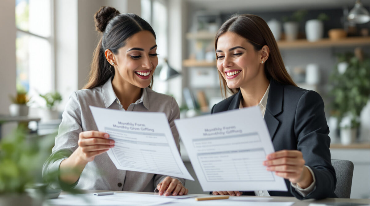 Fundraising staff reviewing suggested monthly giving options