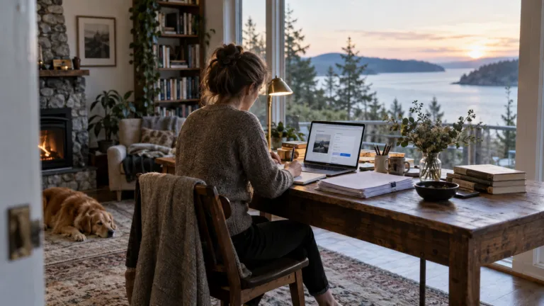 A writer preparing a newsletter and paid membership publication at a calm desk