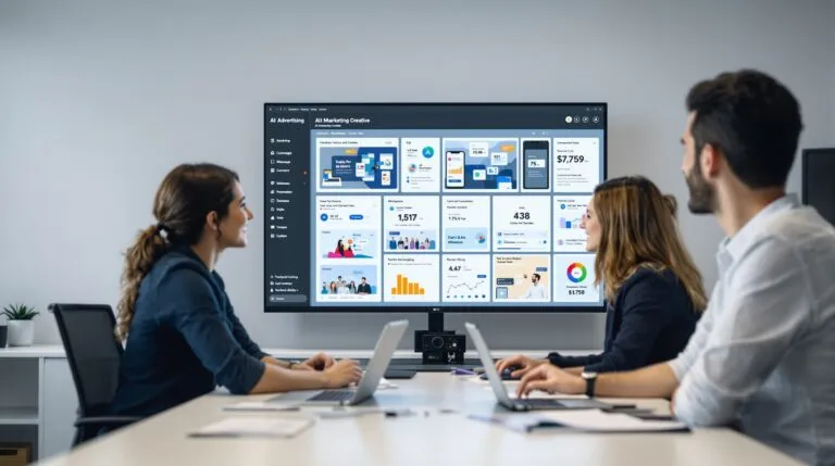 AI ad generator dashboard with campaign creative variants and performance analytics