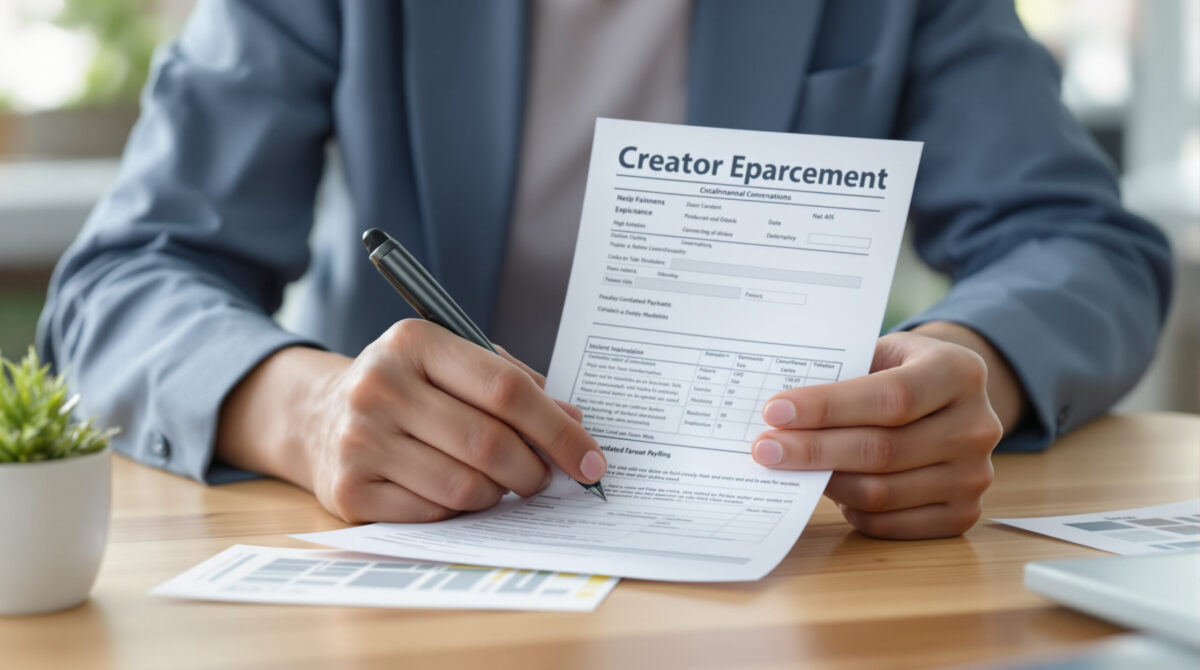 Agency finance manager verifying creator payout documents