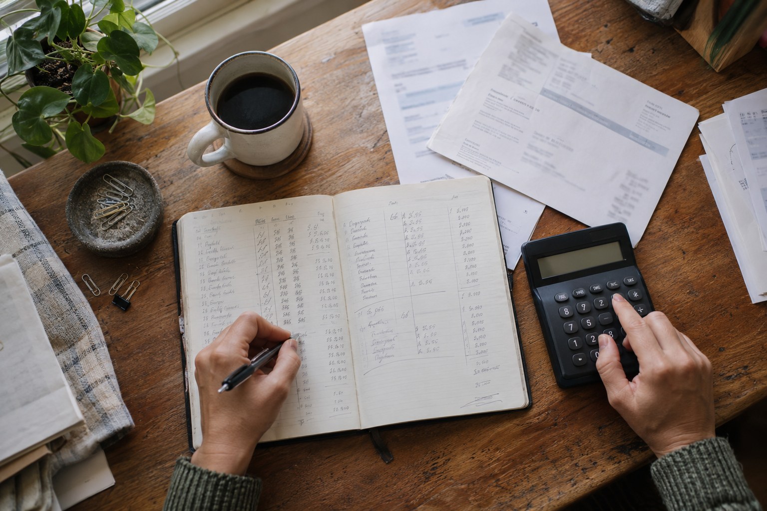 Creator calculating collected subscription revenue in a notebook