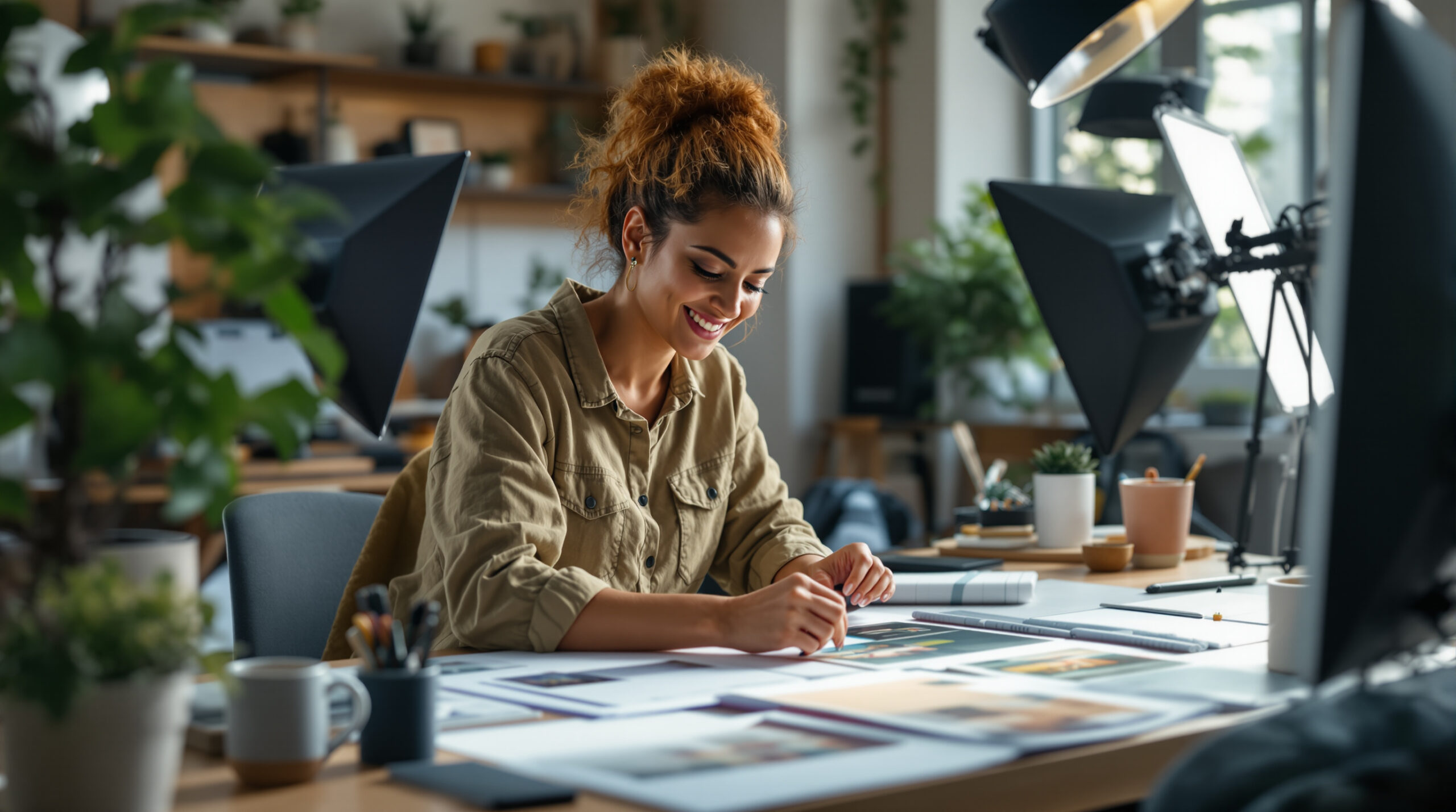 Creator preparing scheduled member content in a calm studio workflow