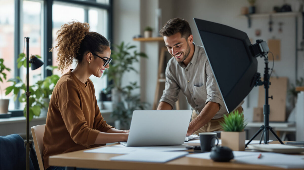 Creator preparing premium photo content in a private studio