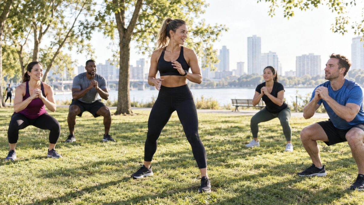 A fitness creator delivering a paid small-group coaching offer