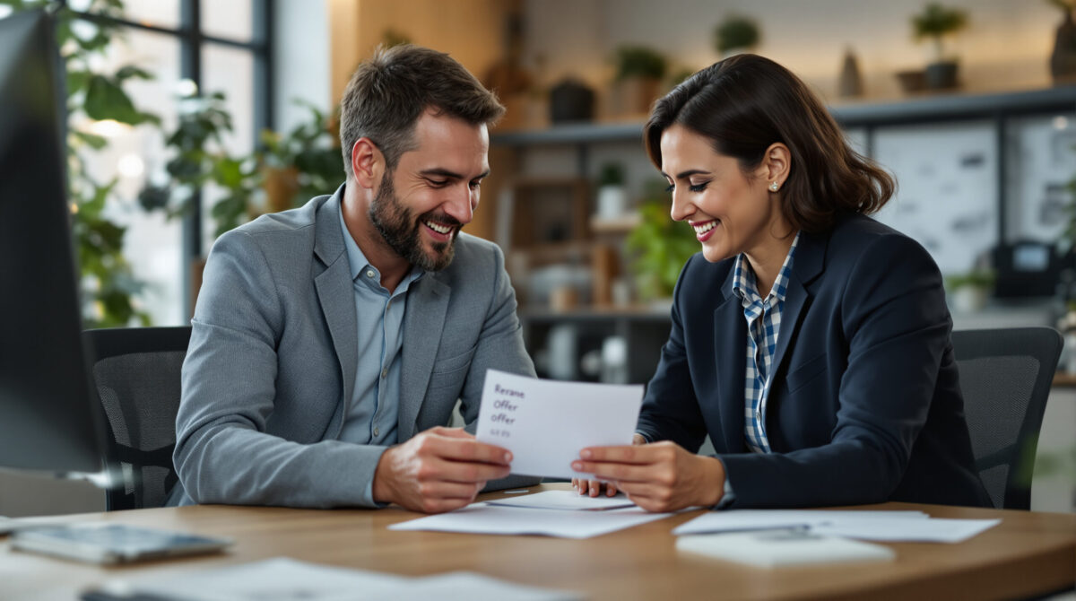 Creator comparing revenue options with an adviser in a small studio