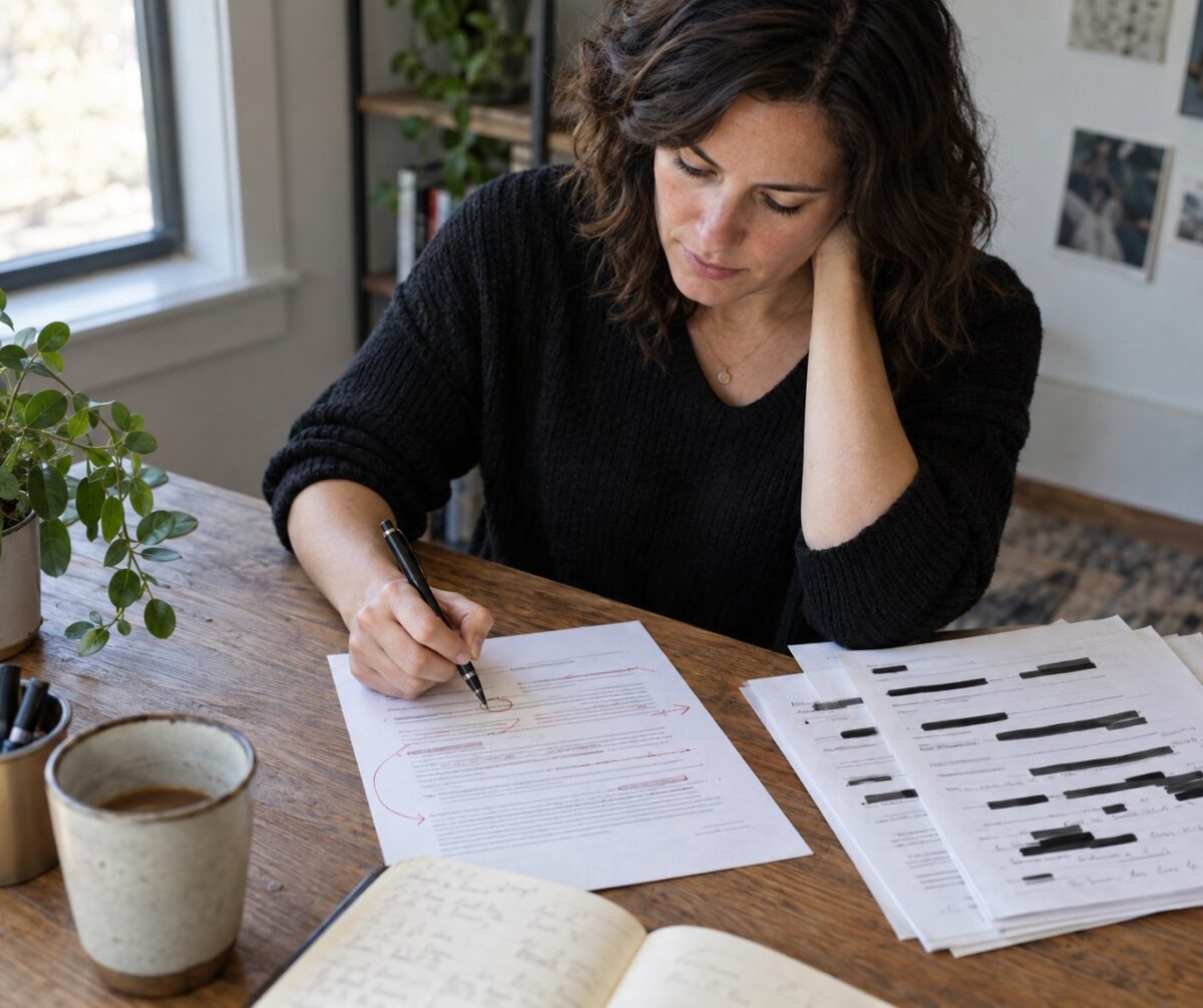 Coach refining a printed offer with interview notes