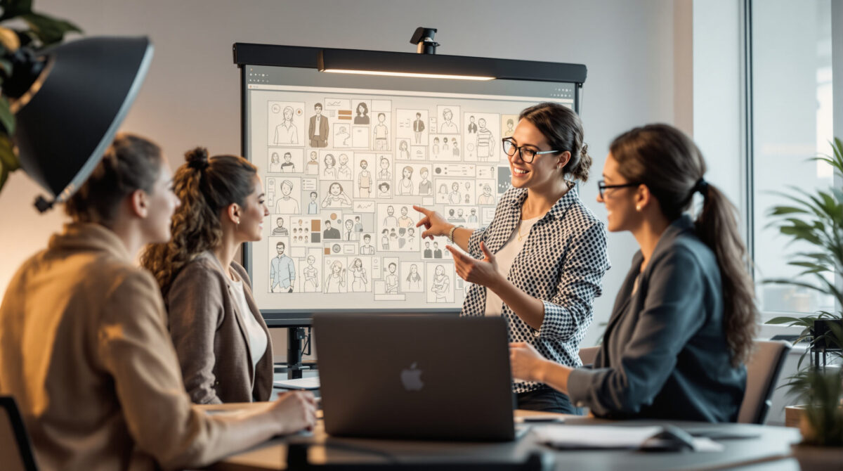 Creative team directing a virtual character content session