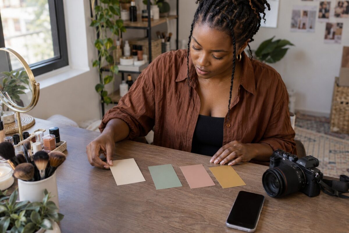 Creator sorting monetization options beside a phone and camera