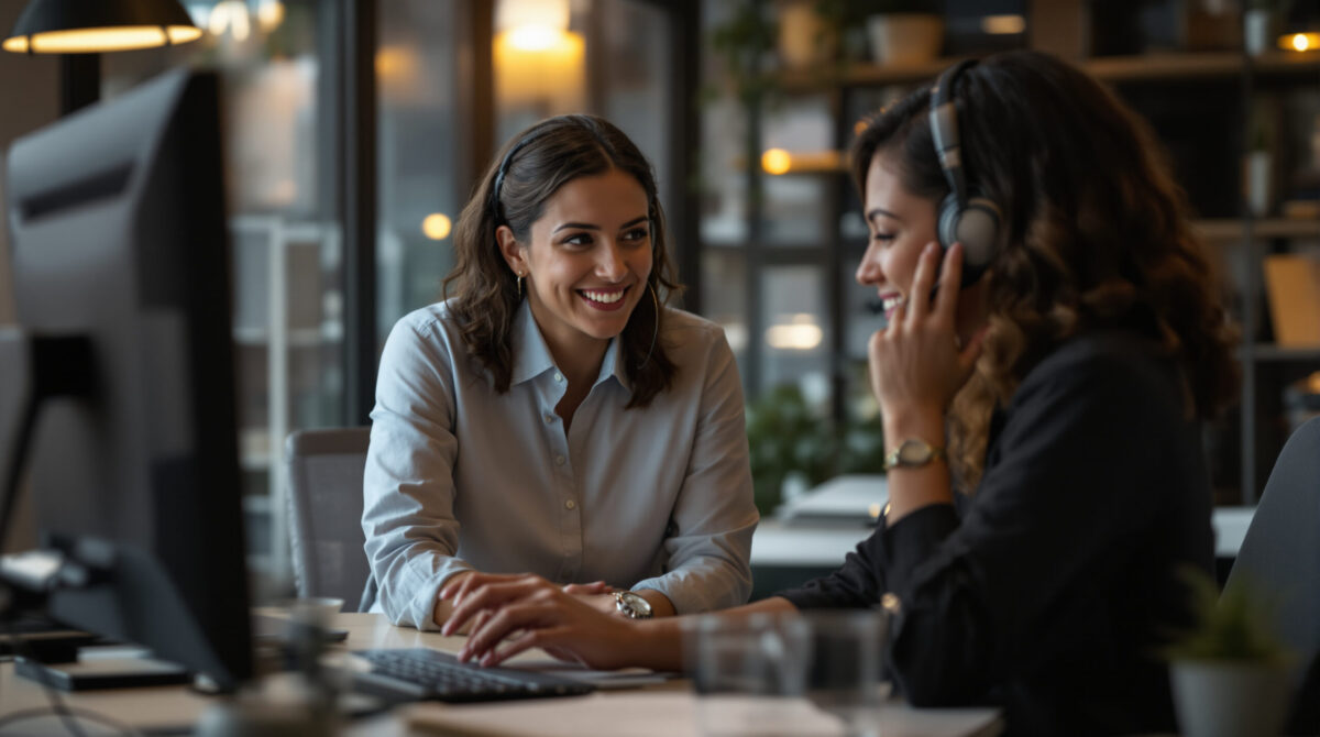 Operations manager conducting a quality review with a support team lead