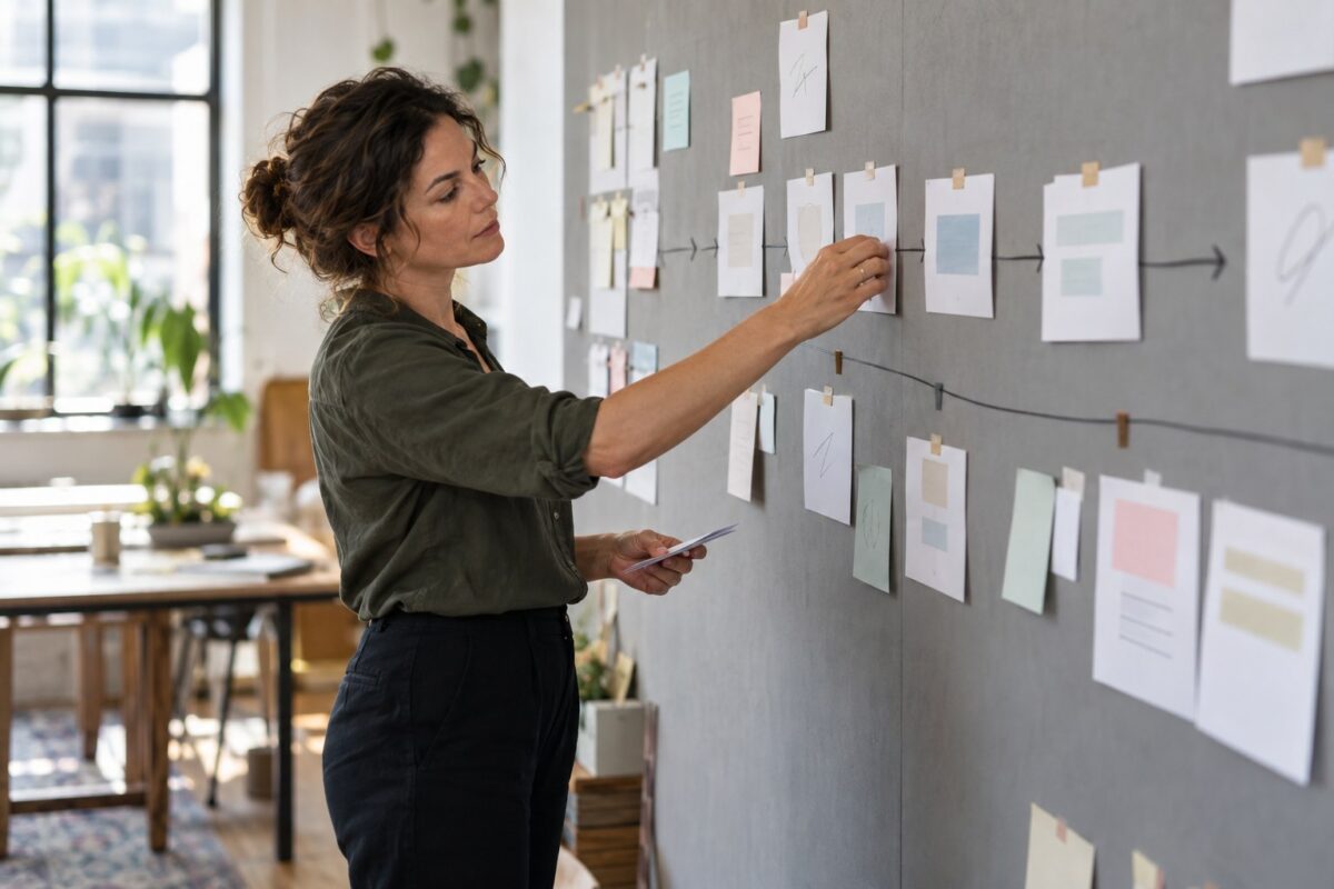 Coach mapping a prospect journey with content cards