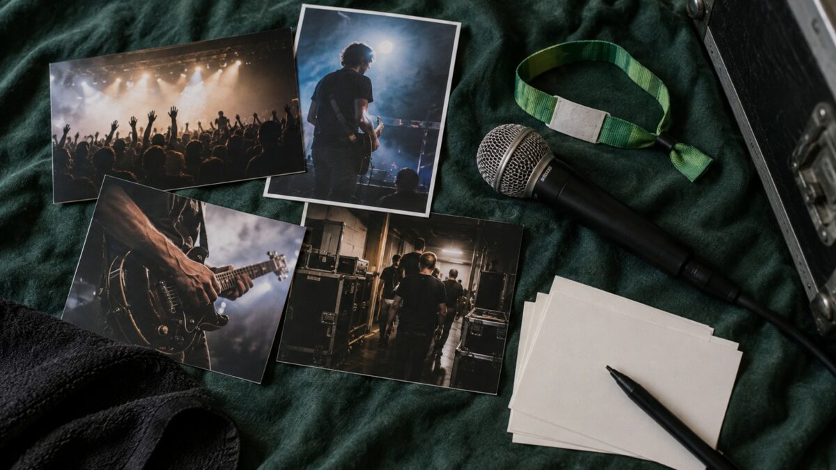 Planning fan page content with performance photos and backstage access passes